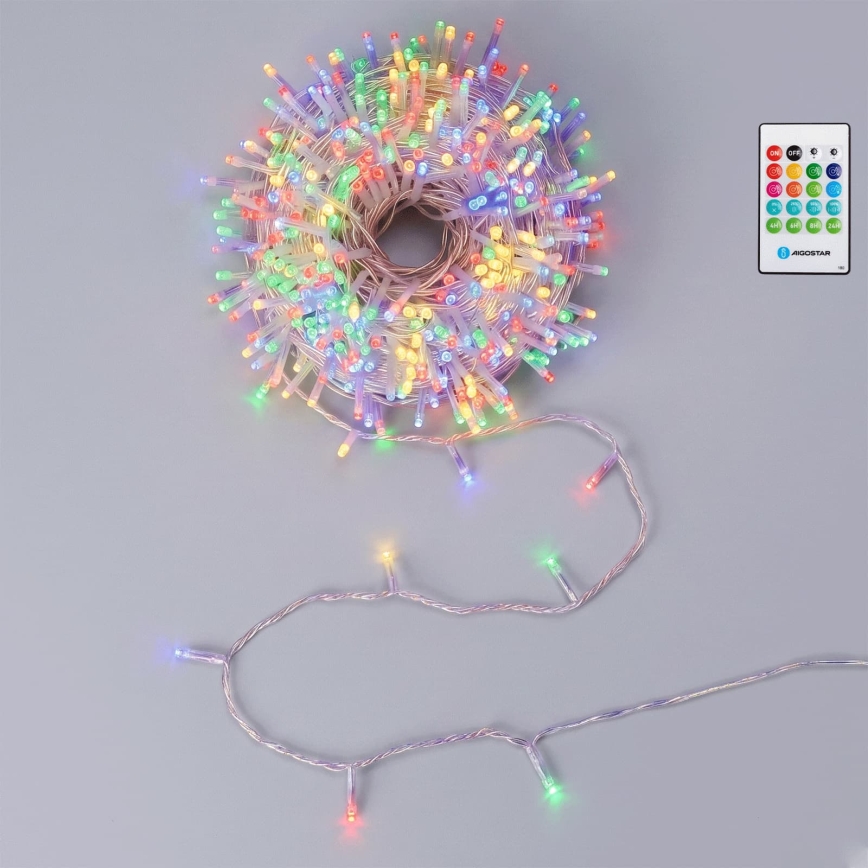 Aigostar - ściemnialny zewnętrzny łańcuch świąteczny LED z czujnikiem ruchu 100xLED/3xAA 12 m wielokolorowy + zdalne sterowanie