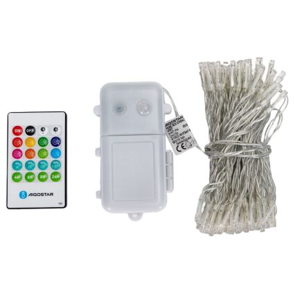 Aigostar - ściemnialny zewnętrzny łańcuch świąteczny LED z czujnikiem ruchu 100xLED/3xAA 12 m wielokolorowy + zdalne sterowanie