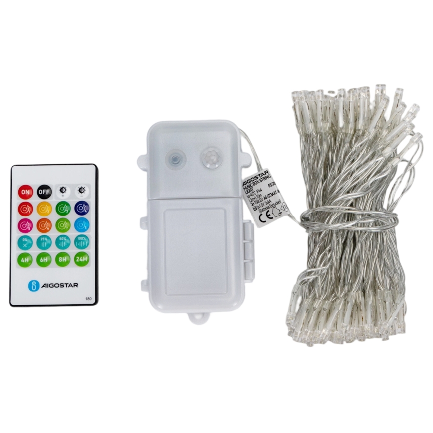 Aigostar - ściemnialny zewnętrzny łańcuch świąteczny LED z czujnikiem ruchu 100xLED/3xAA 12 m wielokolorowy + zdalne sterowanie