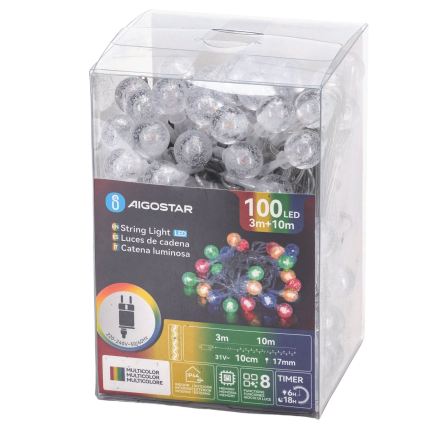 Aigostar - Zewnętrzny łańcuch światełek LED 100xLED/8 funkcji 13m IP44 wielokolorowy