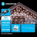 Aigostar - Zewnętrzny łańcuch świetlny LED, 100 diod, 8 trybów, 8×0,6 m, IP44, zimna biel