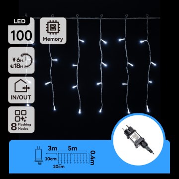 Aigostar - Zewnętrzny łańcuch świetlny LED, 100 diod LED, 8 funkcji, 5 x 0,4 m, IP44, zimna biel