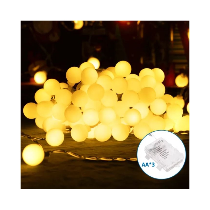 Aigostar - LED zewnętrzny łańcuch świąteczny 100xLED/3xAA/8 funkcji 10,3 m IP44 ciepła biała