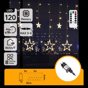 Aigostar - Zewnętrzny łańcuch świetlny LED, 120 diod LED, 8 funkcji, 3x0,6 m, IP44, ciepła biel + zdalne sterowanie
