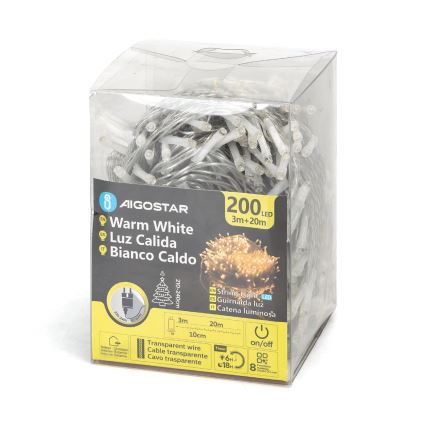 Aigostar - Zewnętrzny łańcuch świetlny LED 200 diod/8 trybów 23 m IP44 ciepłe białe