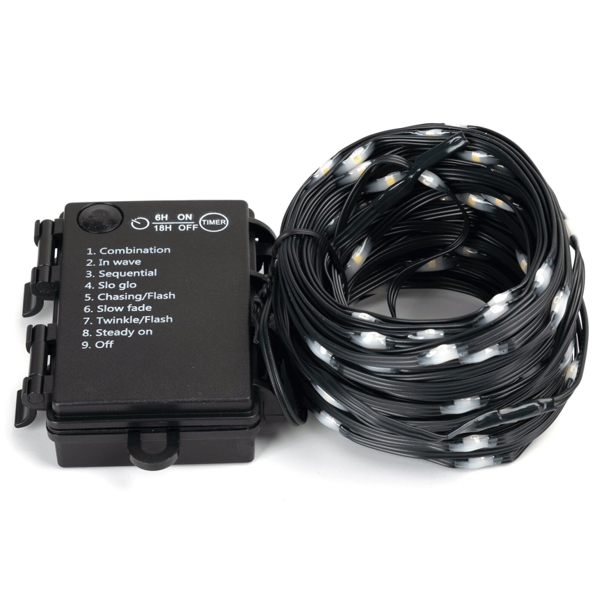 Aigostar - Zewnętrzny łańcuch świetlny LED, 50 diod, 8 funkcji, zasilanie 3×AA, długość 5,3 m, IP44, ciepła biała