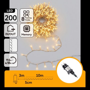 Aigostar - zewnętrzny świąteczny łańcuch LED 200 diod/8 funkcji, 13 m, IP44, ciepła biel