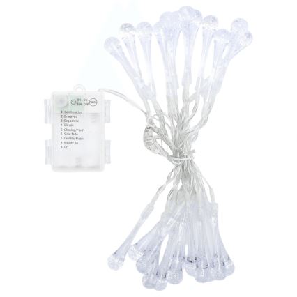 Aigostar - LED zewnętrzny łańcuch świąteczny 25xLED/8 funkcji 3xAA 2,5 m IP44 ciepła biała krople