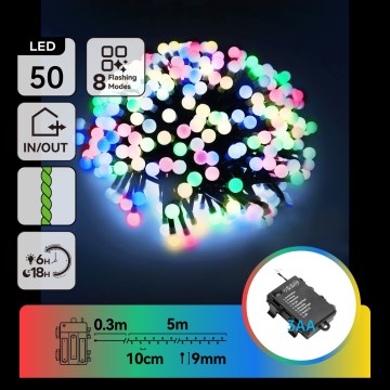 Aigostar - Zewnętrzny świąteczny łańcuch LED 50xLED/8 funkcji 3xAA 5,3m IP44 wielokolorowy