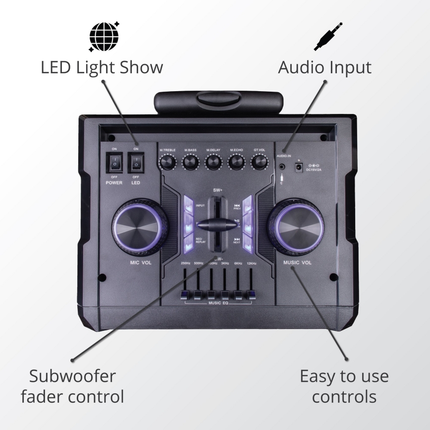 AKAI ABTS-112 - Głośnik bezprzewodowy 300 W/230 V, 7000 mAh + pilot zdalnego sterowania