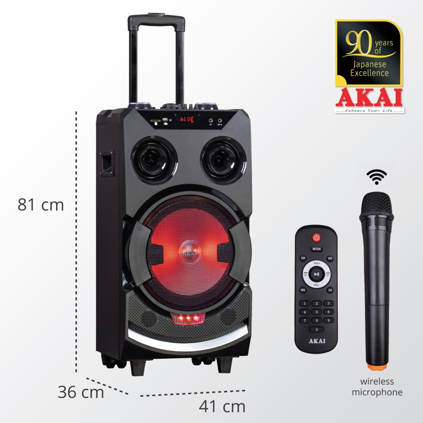 AKAI ABTS-112 - Głośnik bezprzewodowy 300 W/230 V, 7000 mAh + pilot zdalnego sterowania