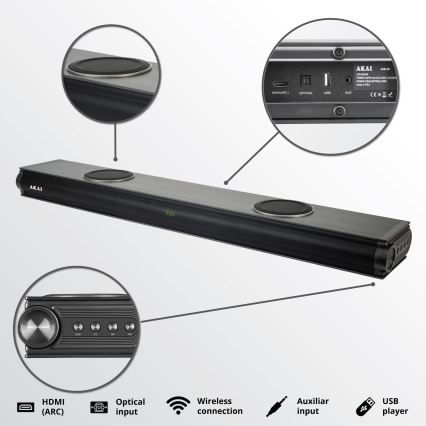 AKAI ASB-29 - Soundbar z aktywnym subwooferem 120 W / 230 V + pilot zdalnego sterowania