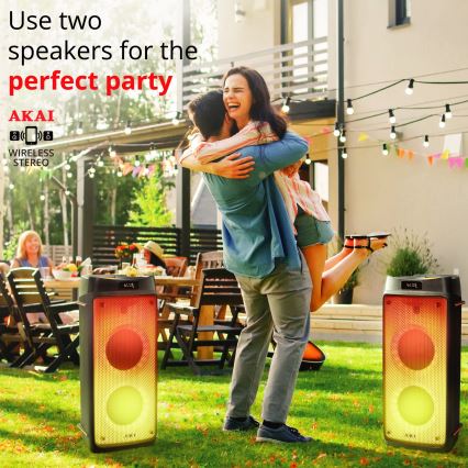 AKAI PARTY BOX 810 - Bezprzewodowy głośnik 65W/230V 5000 mAh + pilot zdalnego sterowania