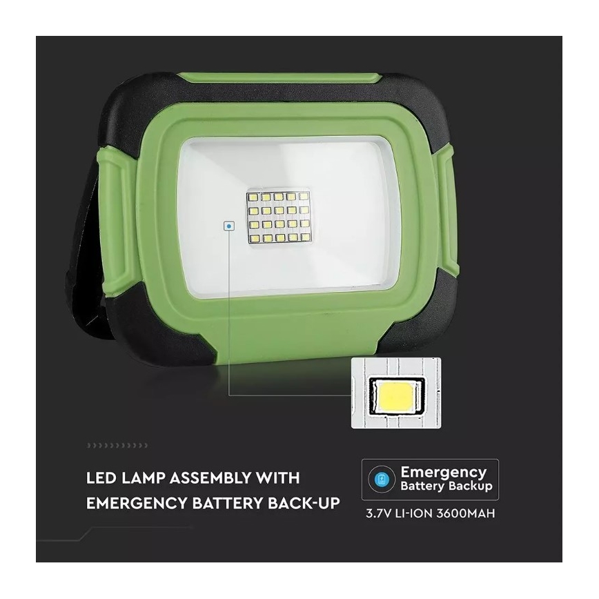 Akumulatorowy reflektor LED SAMSUNG CHIP LED/10W/3,7V IP44 4000K 3600 mAh zielony