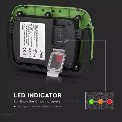 Akumulatorowy reflektor LED SAMSUNG CHIP LED/10W/3,7V IP44 6400K 3600 mAh zielony