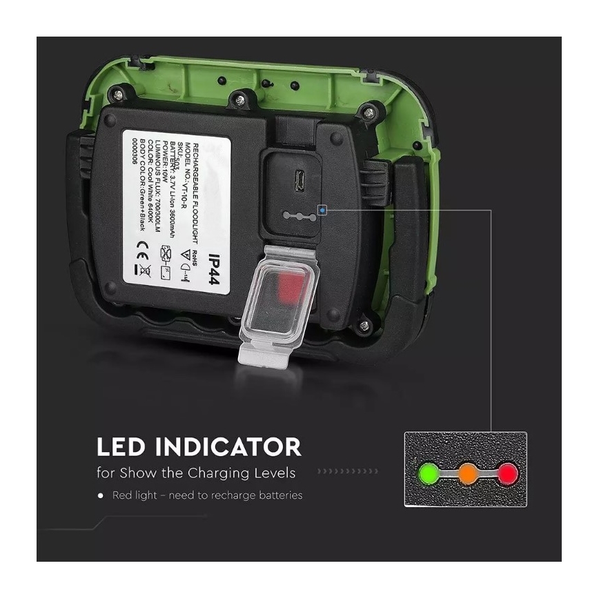 Akumulatorowy reflektor LED SAMSUNG CHIP LED/10W/3,7V IP44 6400K 3600 mAh zielony
