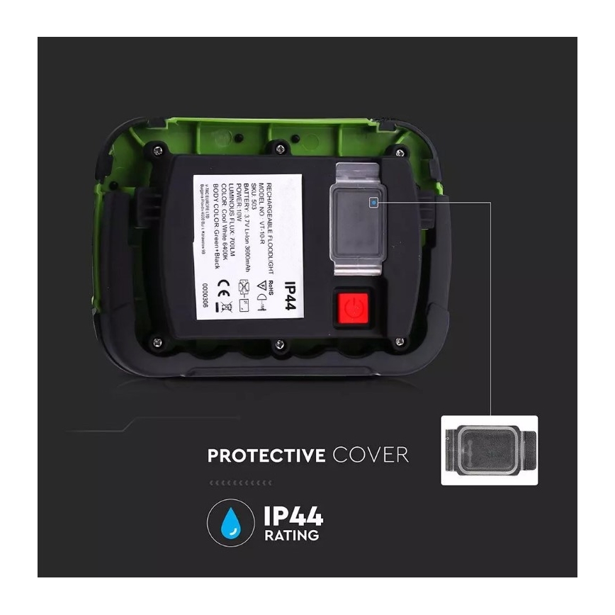 Akumulatorowy reflektor LED SAMSUNG CHIP LED/10W/3,7V IP44 6400K 3600 mAh zielony