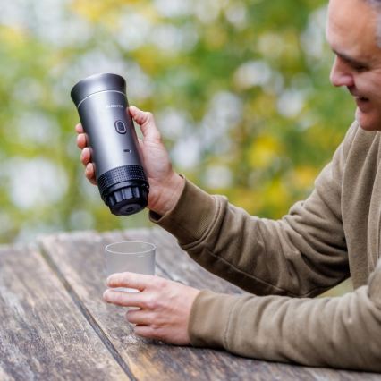 Aligator ACM002 - Podróżny ekspres do kawy z wbudowanym akumulatorem PortaCaffé 3w1 72W/7500 mAh szary