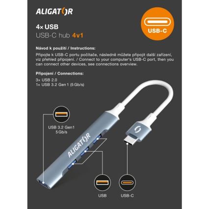 Aligator AHUB002 - hub USB-C 4 w 1