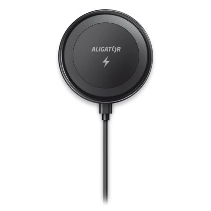 Aligator AMS05BK - Magnetyczny uchwyt samochodowy na telefon z bezprzewodowym ładowaniem Qi 15W i MagSafe, czarny