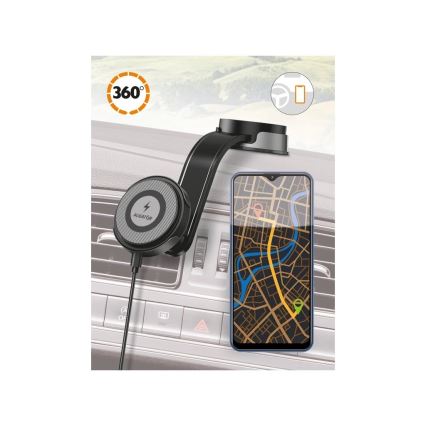Aligator AMS07BK - Uchwyt samochodowy na telefon z giętkim ramieniem MagSafe, czarny