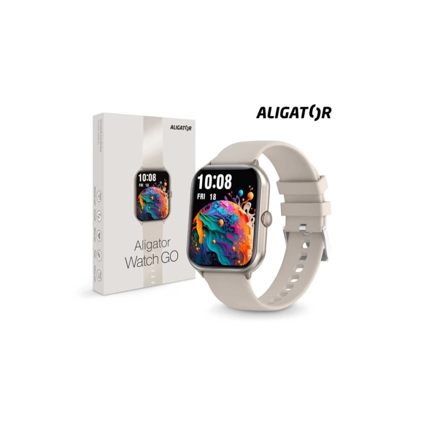 Aligator AW10SR - Inteligentny zegarek Watch GO 220 mAh IP67 kremowy