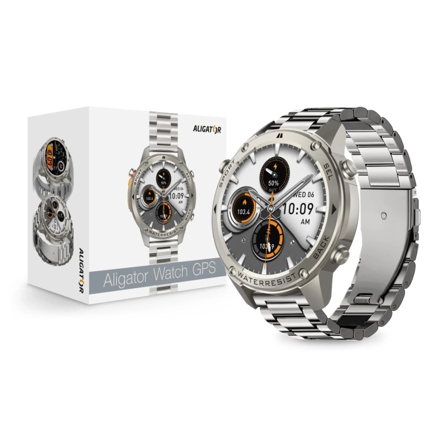 Aligator AW12SR - Inteligentny zegarek Watch GPS 500 mAh IP69K srebrny