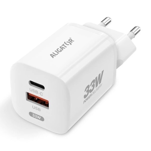 Aligator CHPD0020 - Szybki adapter GaN Power Delivery 33W USB-A + USB-C, biały