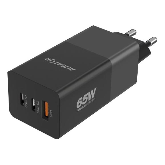 Aligator CHPD0027 - Adapter szybkiego ładowania GaN Power Delivery 65W 2x USB-C + USB-A czarny
