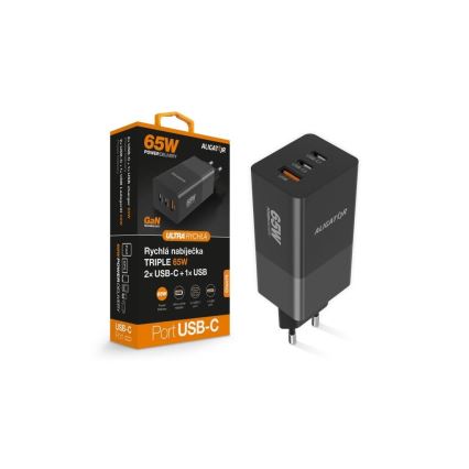 Aligator CHPD0027 - Adapter szybkiego ładowania GaN Power Delivery 65W 2x USB-C + USB-A czarny