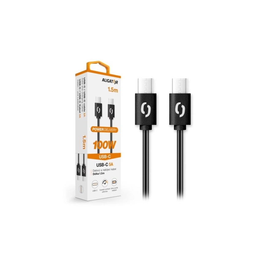 Aligator DATKP46 - kabel USB-C/USB-C 100 W z technologią USB Power Delivery, 1,5 m, czarny