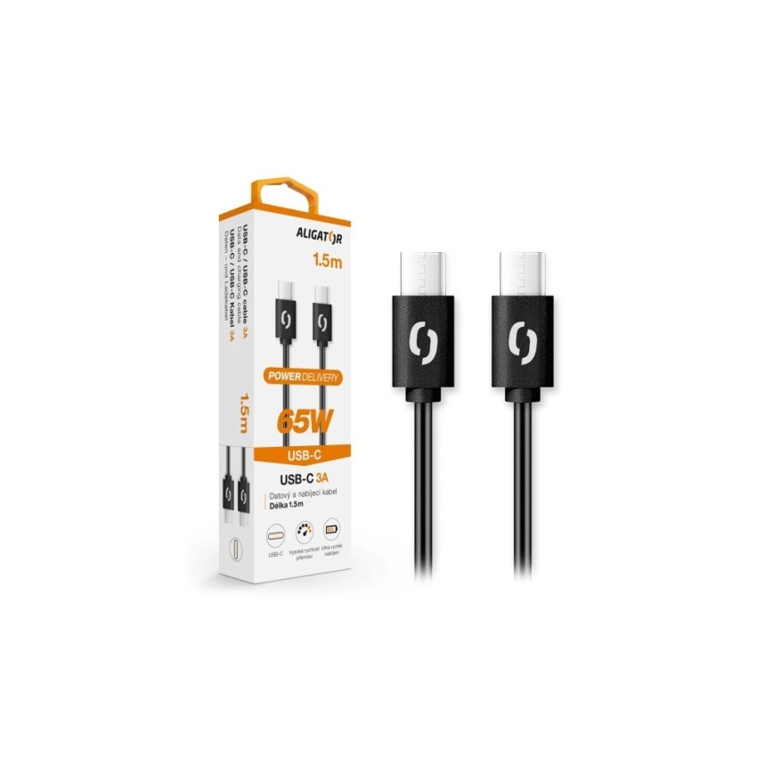 Aligator DATKP48 - kabel USB-C na USB-C, 65 W Power Delivery, 1,5 m, czarny