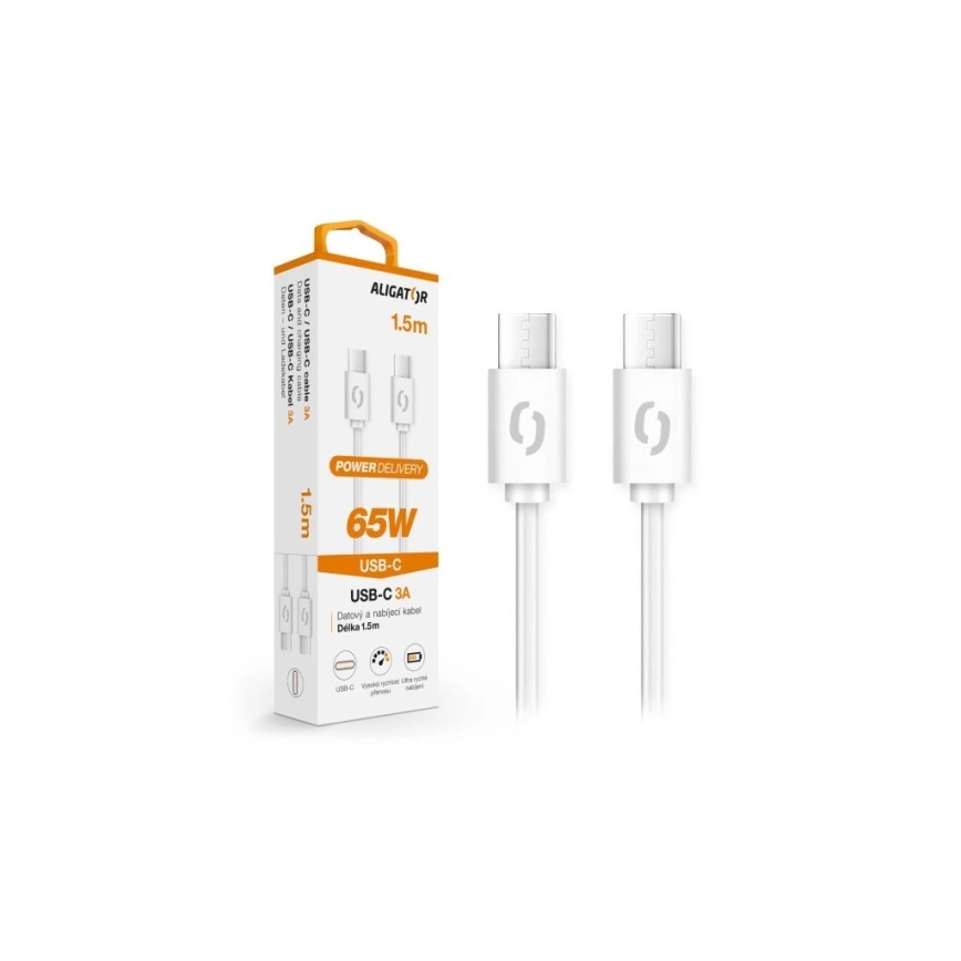 Aligator DATKP49 - kabel USB USB-C/USB-C 65 W Power Delivery 1,5 m biały