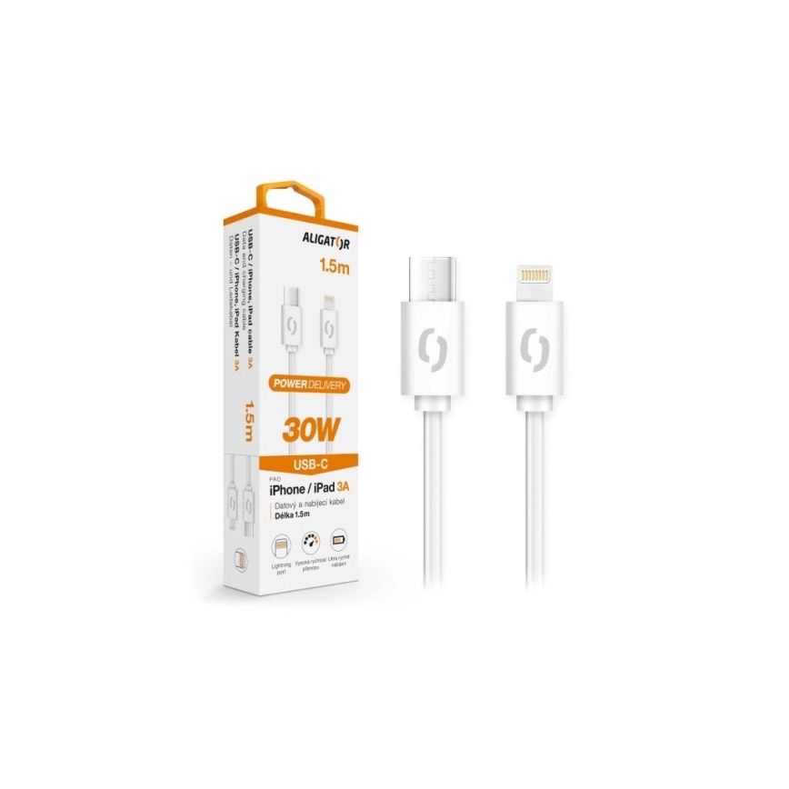 Aligator DATKP51 - kabel USB USB-C / Lightning 30 W Power Delivery 1,5 m biały