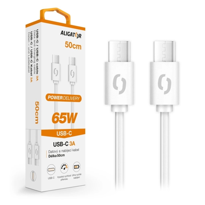Aligator DATKP55 - kabel USB-C / USB-C 65W Power Delivery 0,5 m biały