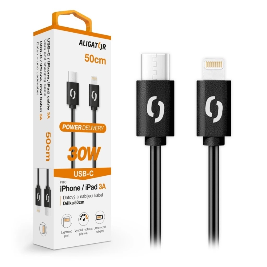 Aligator DATKP56 - kabel USB USB-C / Lightning 30 W Power Delivery 0,5 m czarny
