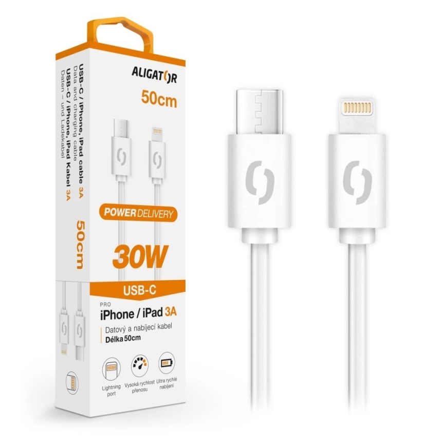 Aligator DATKP57 - kabel USB USB-C / Lightning 30 W Power Delivery 0,5 m biały