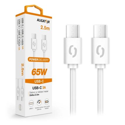 Aligator DATKP59 - kabel USB-C/USB-C 65 W Power Delivery 2,5 m biały
