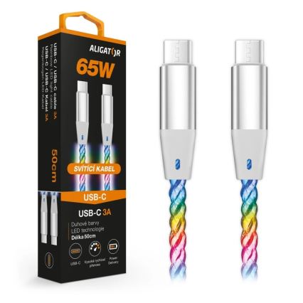 Aligator DATKP64 - kabel USB USB-C / USB-C z podświetleniem LED 65W Power Delivery 0,5m