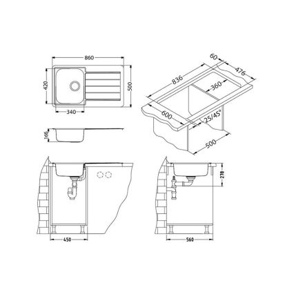 ALVEUS 1065560 - Zlew kuchenny LINE 86x50 cm matowy stal/satyna