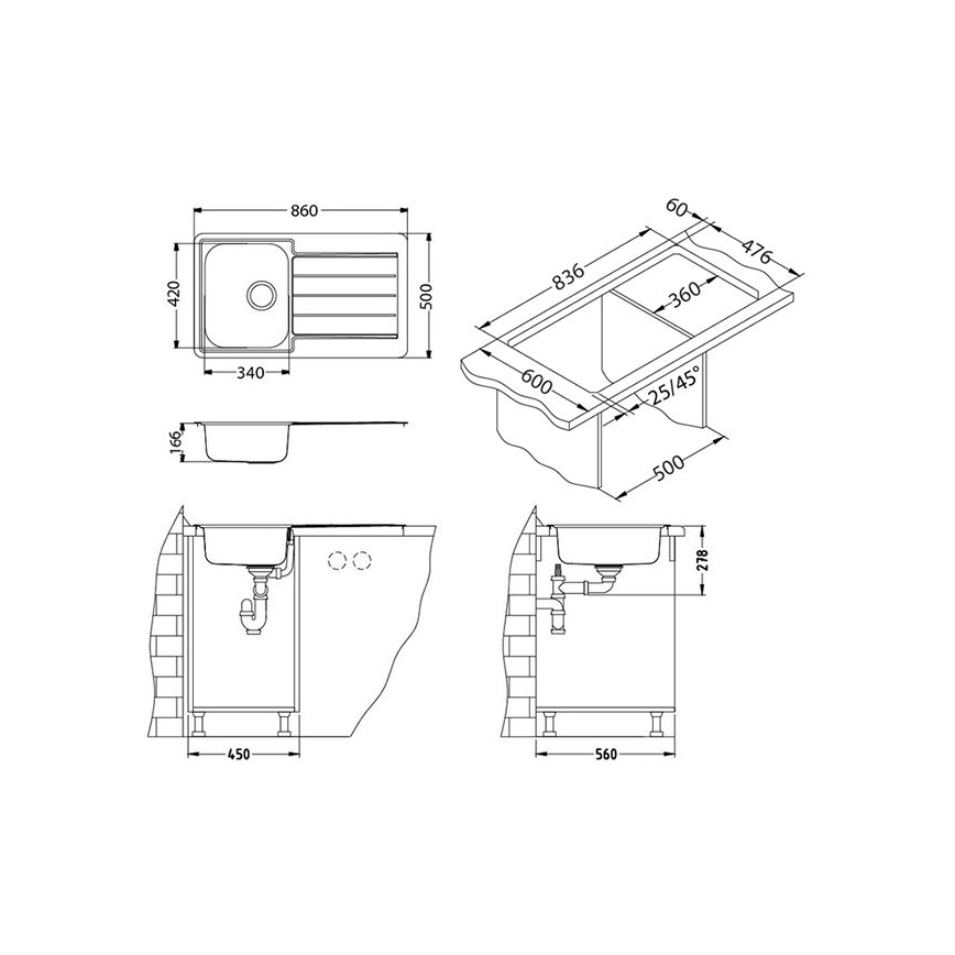 ALVEUS 1065560 - Zlew kuchenny LINE 86x50 cm ze stali nierdzewnej, wykończenie satynowe