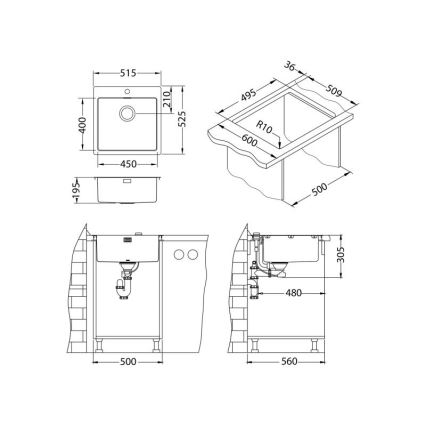 ALVEUS 1106867 - Zlew kuchenny PURE 52,5x51,5 cm monarch złoty