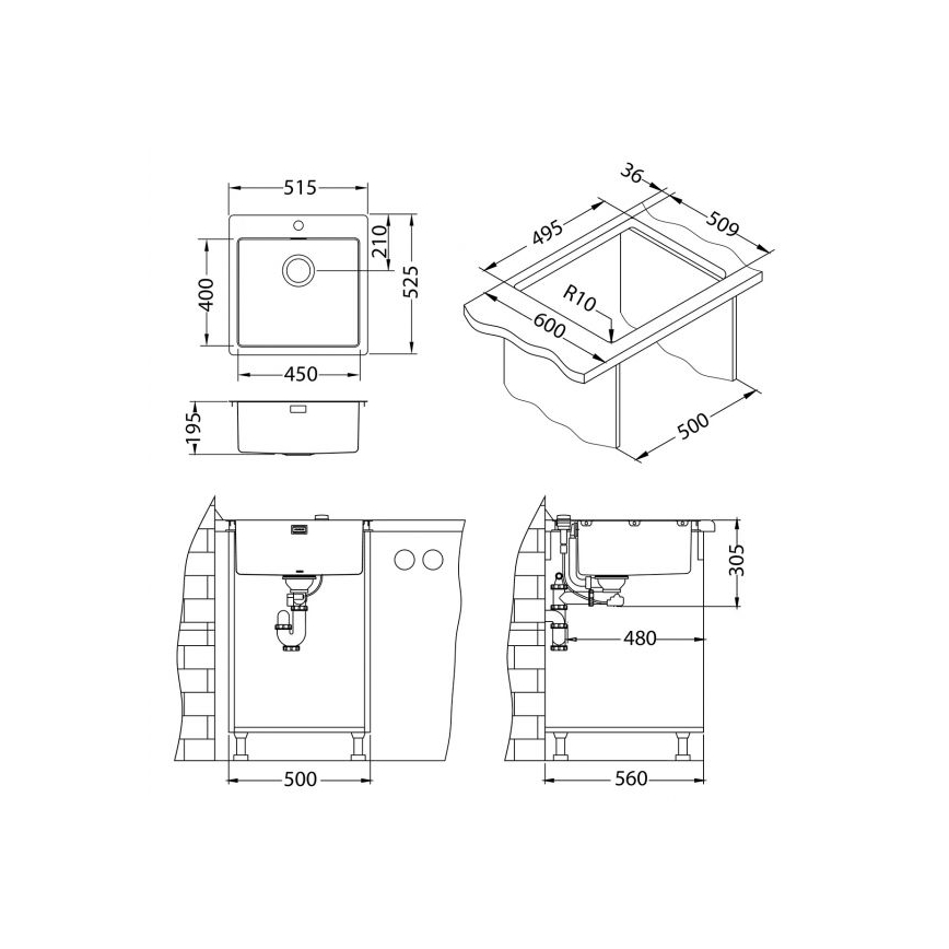 ALVEUS 1106867 - Zlew kuchenny PURE 52,5x51,5 cm monarch złoty