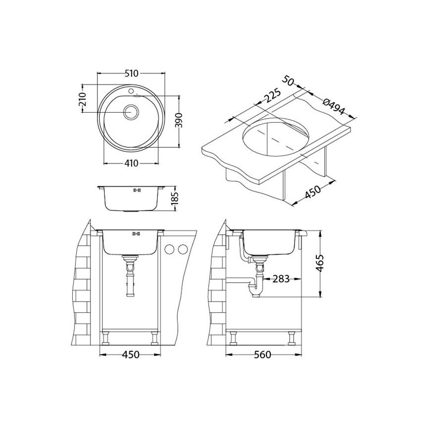 ALVEUS 1116756 - Zlewozmywak kuchenny FORM szer. 51 cm stal nierdzewna/satyna, głębokość 18,5 cm