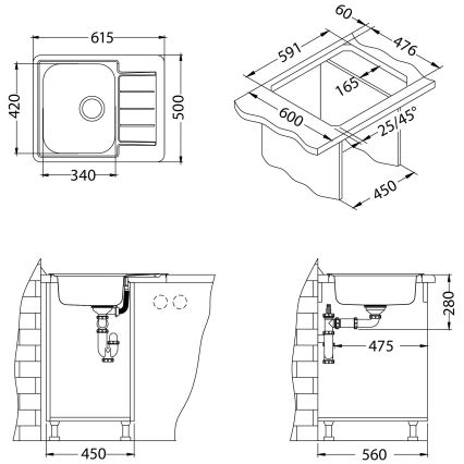 ALVEUS 1125356 - Zlewozmywak kuchenny LINE 61,5x50 cm stal matowa/satyna