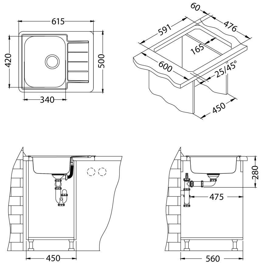 ALVEUS 1125356 - Zlewozmywak kuchenny LINE 61,5x50 cm stal matowa/satyna