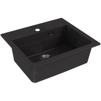 ALVEUS SETA23228 - Zlew kuchenny ATROX 59x50 cm + bateria z elastycznym ramieniem MINTAS 34 cm granit/matowy czarny