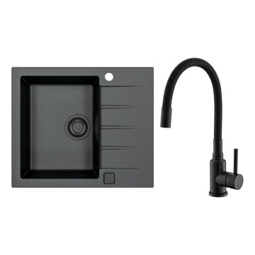 ALVEUS SETA23230 - Zlew kuchenny CADIT 59x50 cm + bateria zlewozmywakowa z elastycznym ramieniem MINTAS 34 cm granit/matowy czarny