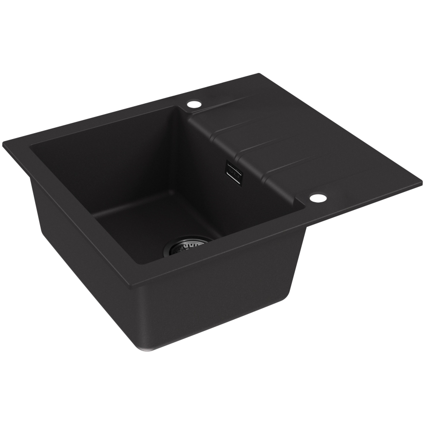 ALVEUS SETA23230 - Zlew kuchenny CADIT 59x50 cm + baterie zlewu z elastycznym ramieniem MINTAS 34 cm granit/matowy czarny