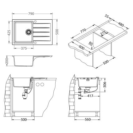 ALVEUS SETA23231 - Zlewozmywak kuchenny CADIT 79x50 cm + bateria kuchenna MINTAS 34 cm z elastyczną wylewką, granit/matowa czerń